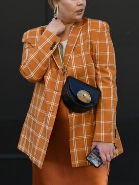 ASOS NWT Oversized Plaid Blazer Caramel Windowpane Tailored Jacket Size 12